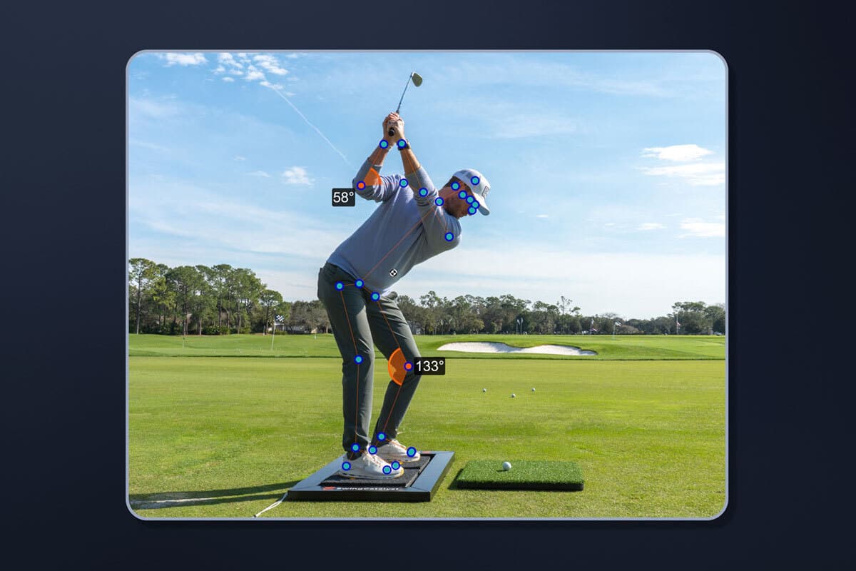 Golfer on course using sensor plates with Markerless Motion Capture analysis , with background